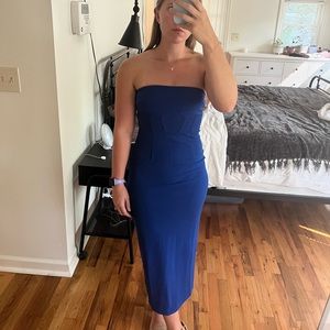Hello Molly Strapless Blue Midi Dress